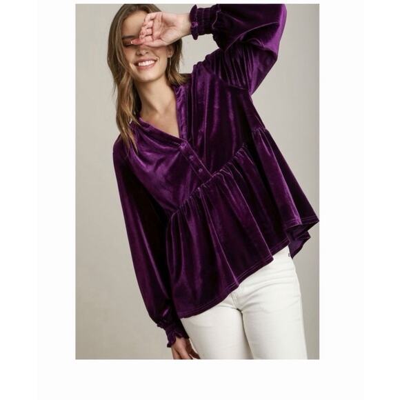 Umgee Tops - NWT UMGEE EGGPLANT PURPLE BABYDOLL TOP SIZE LARGE (V25)